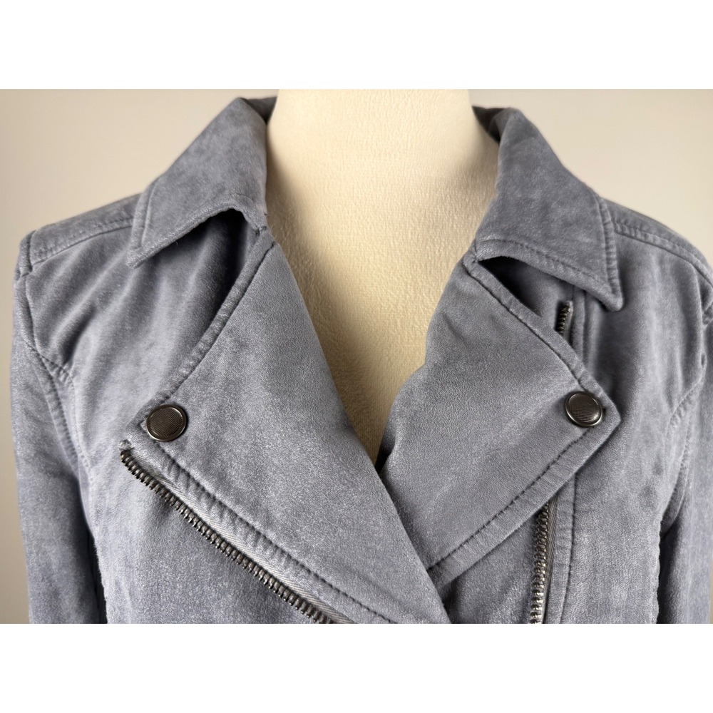 Marrakech Moto Jacket Faux Suede Medium Grey Asymmetrical Zip Cropped Moto Coat - Picture 2 of 10